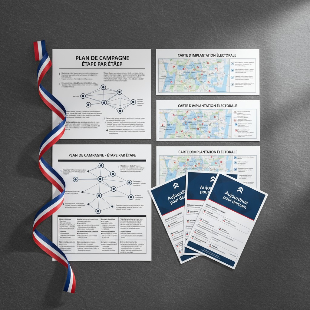 Les documents montrent différents étapes et plans, pour des campagnes électorales.
